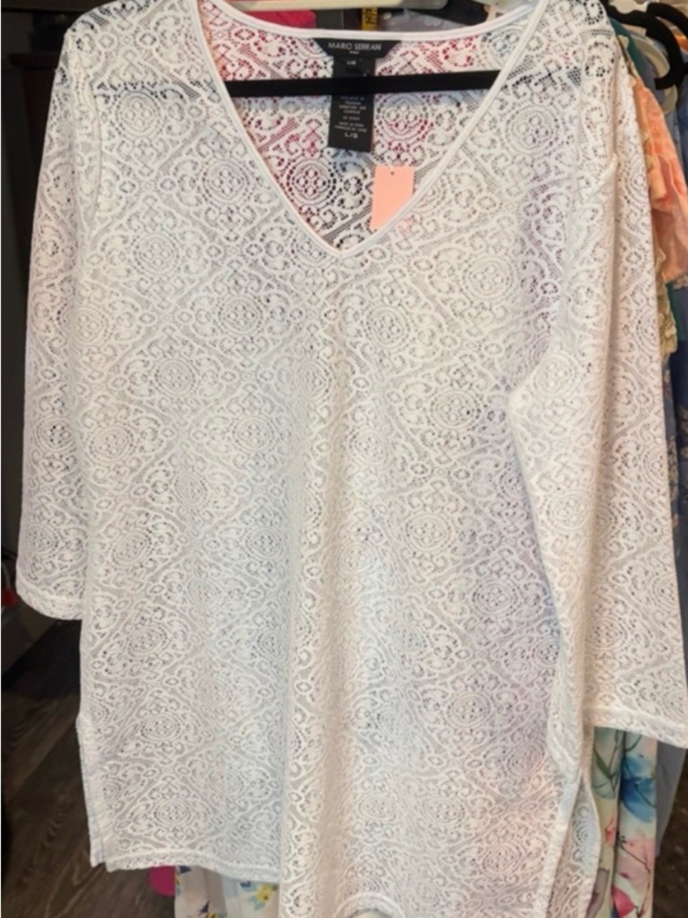 NWT large Marco Sorrenti White Soft Lace V-Neck Tunic or Bathing Suit Cover